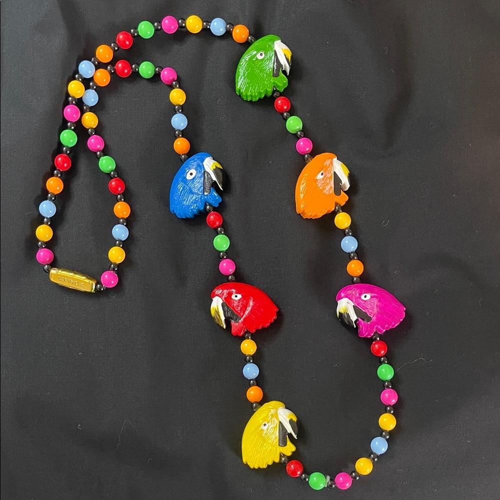 Mardi Gras Colorful Parrot Head Beaded Necklace 19”